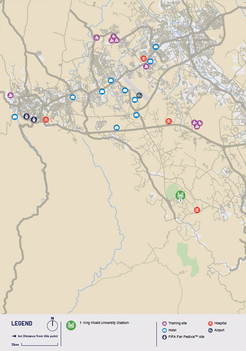 Kaart van WK 2034 speelstad Abha